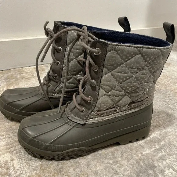 Sperry Saltwater Quilted Grey Silver Polka Dot Duck Boots STS92449 Womens Size 5 - Picture 3 of 9